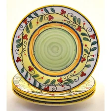 PLATES/DINNER-Philippe Richard-Italia-Hand Painted & Crafted-Yellow Green-Set 4