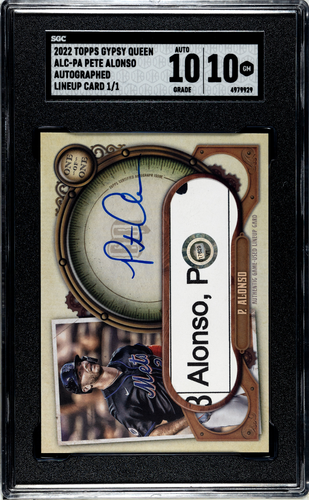 2022 Topps Gypsy Queen Pete Alonso 1/1 Auto Lineup Card SGC 10 Auto 10!!
