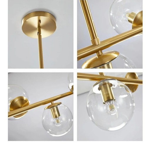 KCO Lighting Mid Century Modern Globe Sputnik Chandelier Gold Brass Pendant Hang - Picture 3 of 7