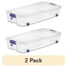2 Pack 66 Qt Underbed Storage Bins with Wheels Clear Latch Lid Blue