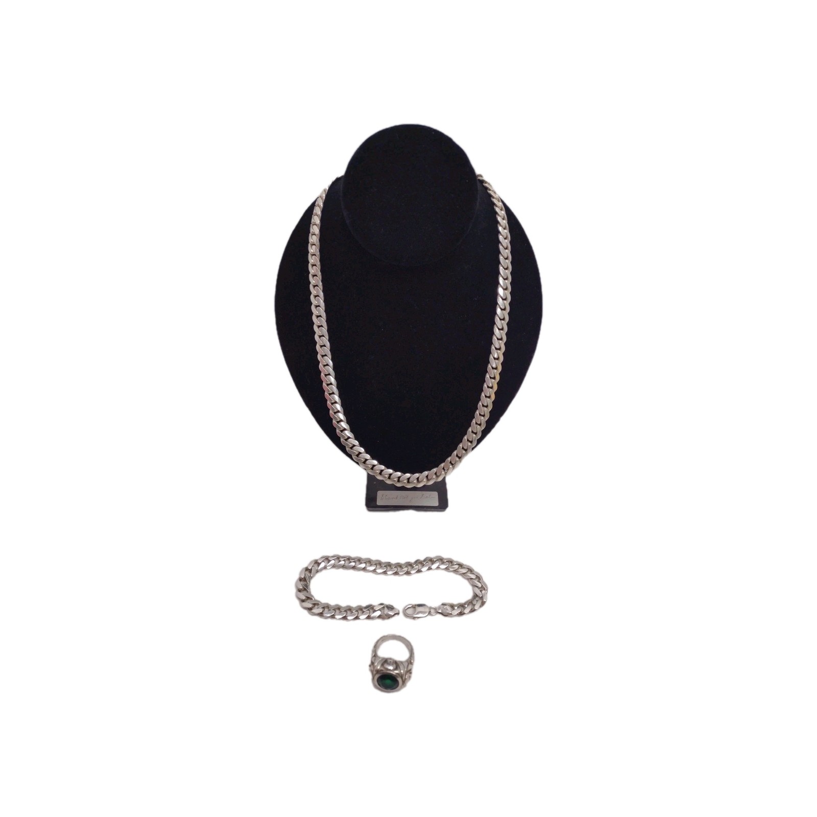 Heavy Solid Sterling Silver Necklace Bracelet & R… - image 1