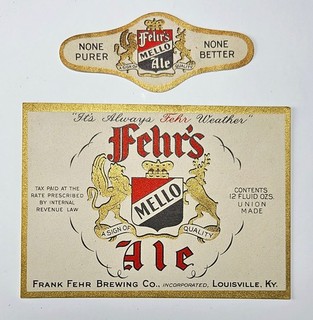 1940's IRTP beer label FEHR's MELLO ALE Louisville KY