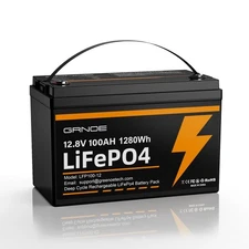 GreenOE 12V 100Ah 1280Wh LiFePO4 Battery Group 31 With Built-in 100A BMS for RV