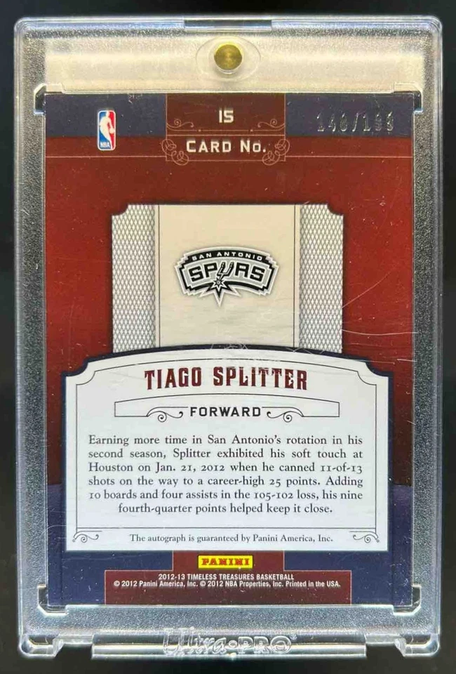 2012-13 Panini Timeless Treasures Tiago Splitter Validating Marks Auto #140/199 - Image 2 of 2
