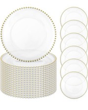 50 Clear Charger Plates Bulk 13 Inch Round Plastic Dinner Plate with Beaded Rim