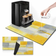 Coffee Mat for Countertops Yellow White Grey Abstract Dish Drying Pad 2 PCS