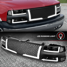 For 99-06 Silverado Suburban Truck L-led Drl Smoked Lens Headlightsmesh Grille