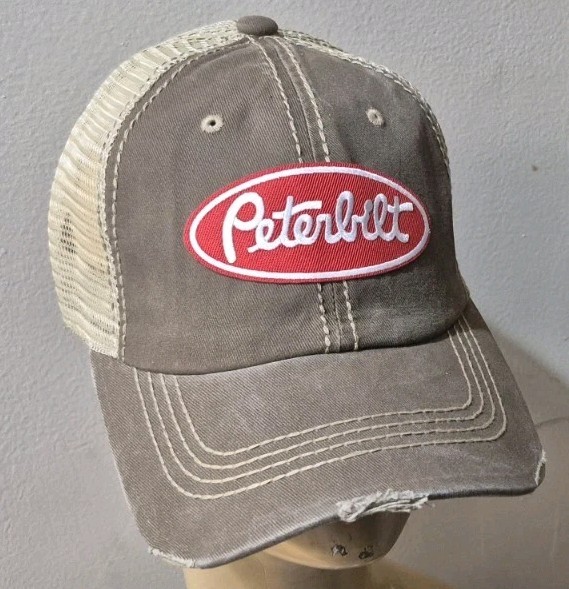 Peterbilt Distressed Trucker Hat - Khaki Baseball Cap with Mesh Back