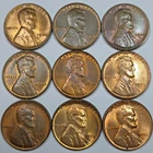 9 Lincoln Wheat Cents Uncirculated/Toned All Different Dates! (Lot#20)