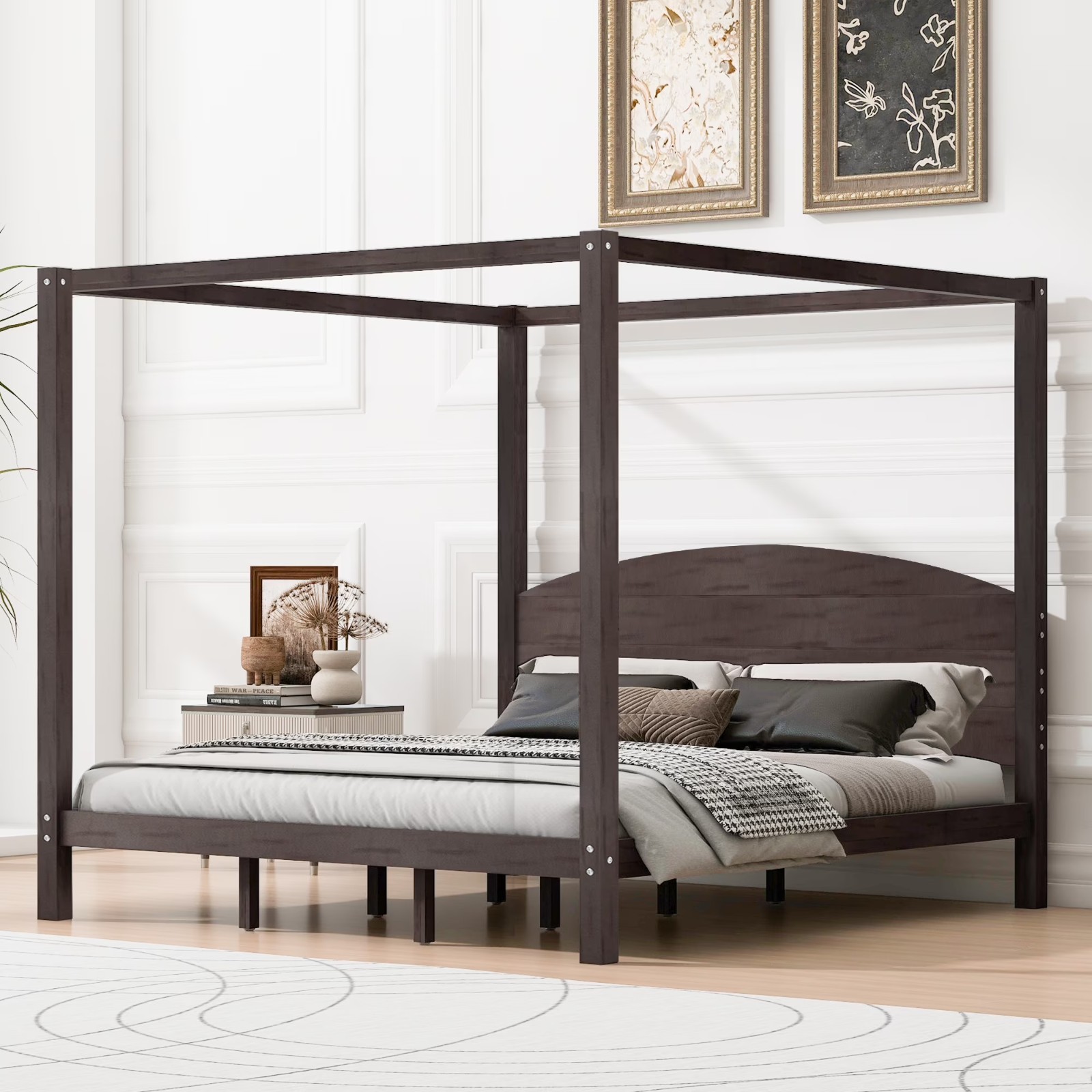 Platform Bed Solid Wood Frame With Headboard New