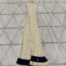 Vintage Polo Ralph Lauren Cream Cable Knit Purple Green Stripe Cozy Cotton Scarf