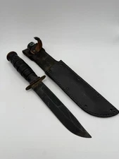 Vintage 1970s Camillus U.S. Fighting Knife w/ Leather Sheath Ka-Bar Style
