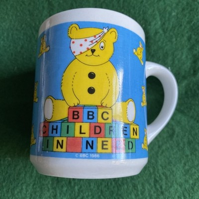 Children In Need Pudsey Bear Tasse.  Blau & Weiß 1986