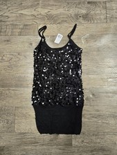 twentyone Women's Spaghetti Strap Black Sequin Knit Camisole Tank Top M