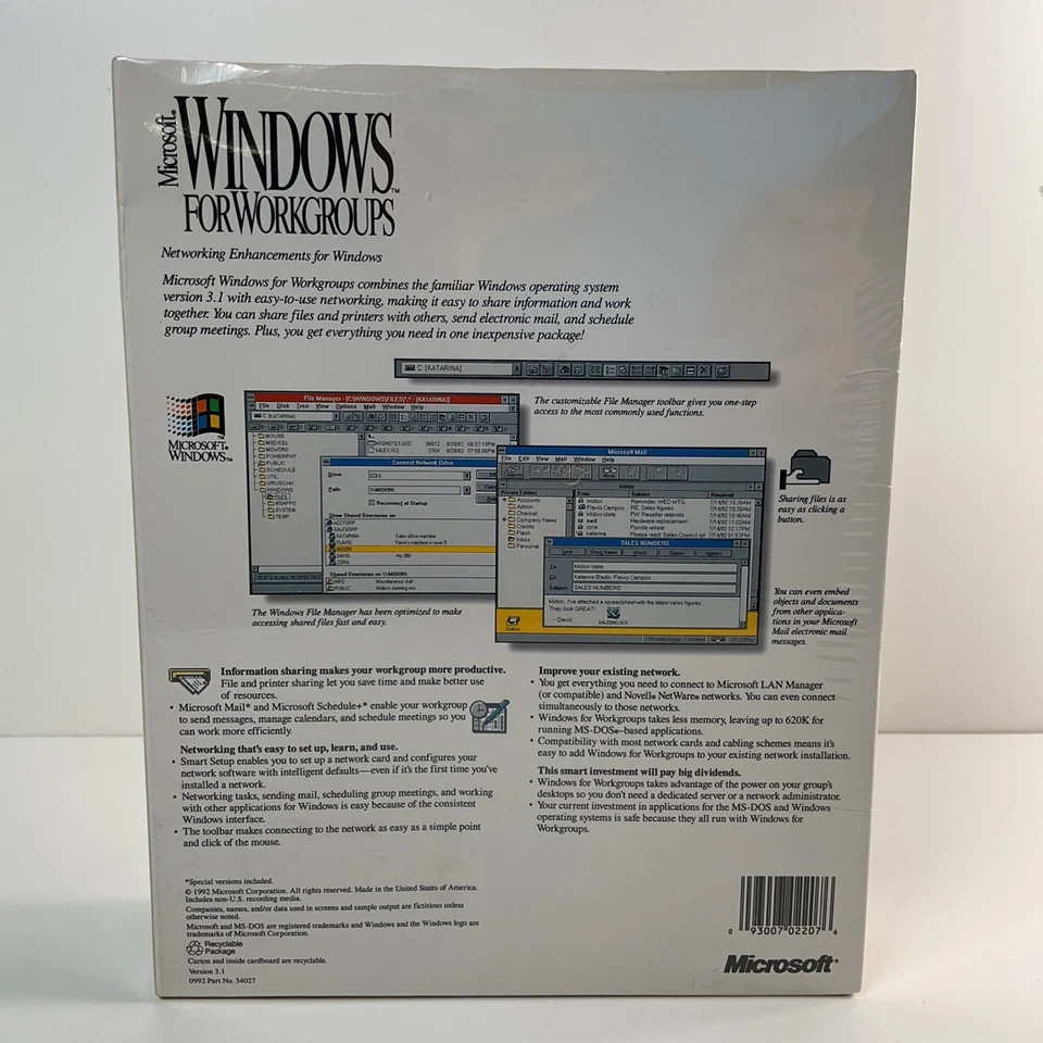 Microsoft Windows For Workgroups Windows Version 3.1 Enhancements Factory Sealed - Image 4 of 4