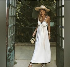 ZARA White/Black Sweetheart Maxi Dress Crochet Trim Strappy Sleeveless S