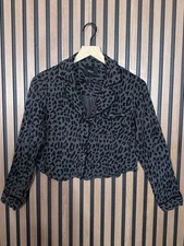 Rails Shirt Small Womens Black Gray Leopard Print Button Collar Crop Long Sleeve