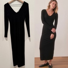 MARINE LAYER Women Lexi Ribbed V-Neck Dress Knit Bodycon Maxi Minimalist Size XS