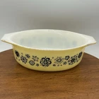 Vintage Pyrex Yellow Black Pressed Flowers Casserole 1 1/2 qt 043 * No Lid *
