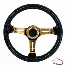 350mm Grip Abs Wood Steering Wheel With Gold Spokes Universal Drifting Black 350mm Grip Abs Wood Steering Wheel With Gold Spokes Universal Drifting Black