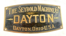 Antique - The Seybold Machine Co. Dayton Ohio - Brass Plaque Badge  - Large 5.5"