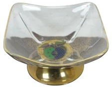 Georges Briard Signed Apple Dish & Brass Stand Footed Candy Compote 