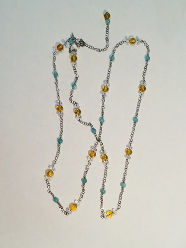 Amazonite Quartz Yellow Quartz 36" Long Necklace Beads Stainless Steel Chain - Bild 7 von 8