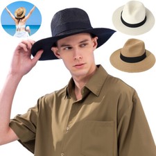 Natural Panama Soft Straw Hat Summer Women Men Wide Brim Beach Sun Cap Fedora