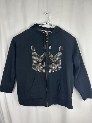 PNB nation black zip up hoodie Sweater gold stud logo mens size