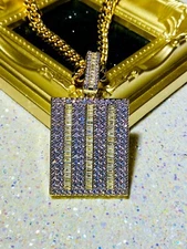 Gold Finish Baguette Dog Tag Pendant Necklace - Sparkling Stones, 16-24 Inch