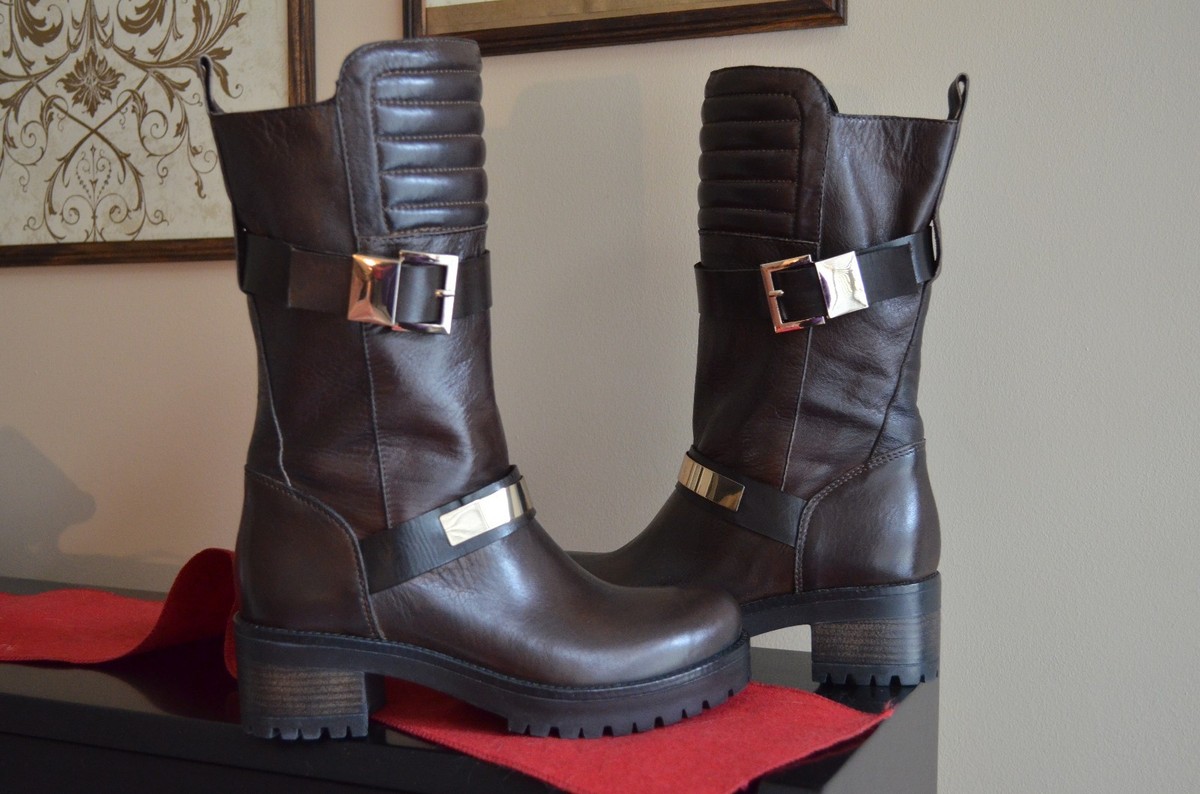 Bottes Femme Cuir Mi-mollet Geste Marron - Taille 5.5 US, Talon Caoutchouc, Fabriqué En Italie