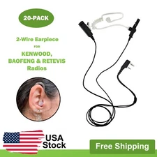 20x 2-Wire Acoustic PTT Earpieces for Kenwood, Baofeng & Retevis Radios UV-5R