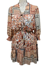 Miss Me Dress S White Rust Smocked Bodice/Back  Boho  Peasant  Cottage Core