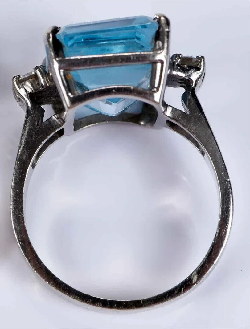 14k White Gold modified rectangular cut blue topa… - image 6