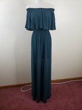 SHOW ME YOUR MUMU Hacienda Maxi Bridesmaid Dress Deep Jade Chiffon Sz XS