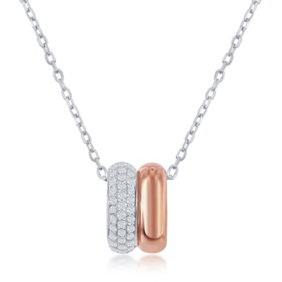 Sterlingsilber zweifarbige ovale Halskette Roségold Micro Pave