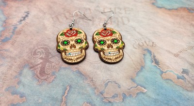SUGAR SKULL DAY OF THE DEAD Red/Silver with Bling