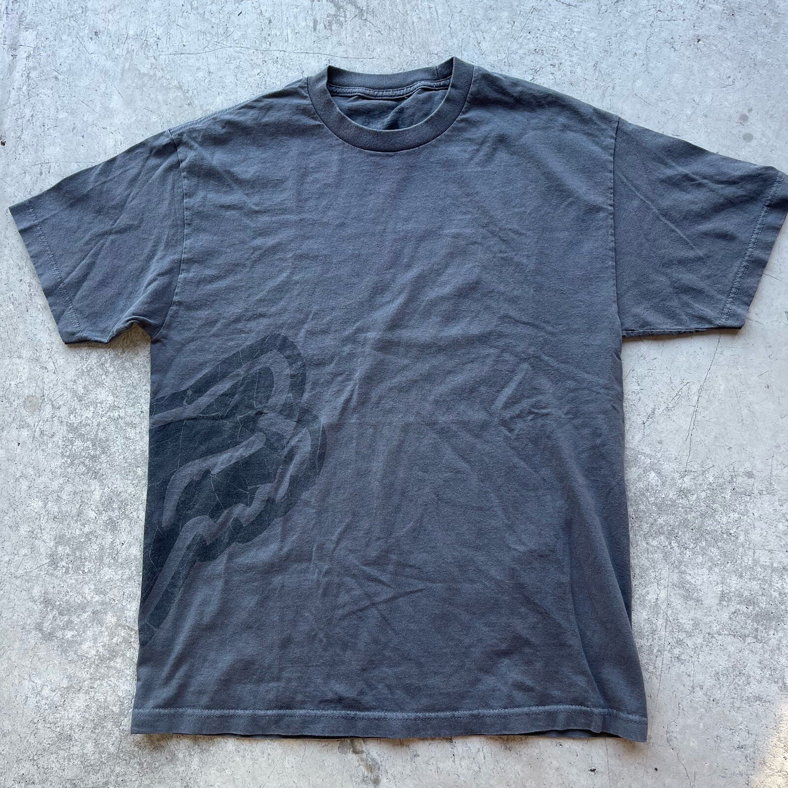 Y2K Fox Racing BMX Logo Gray T-Shirt LargeGrunge Skater Tribal Graphic Tee