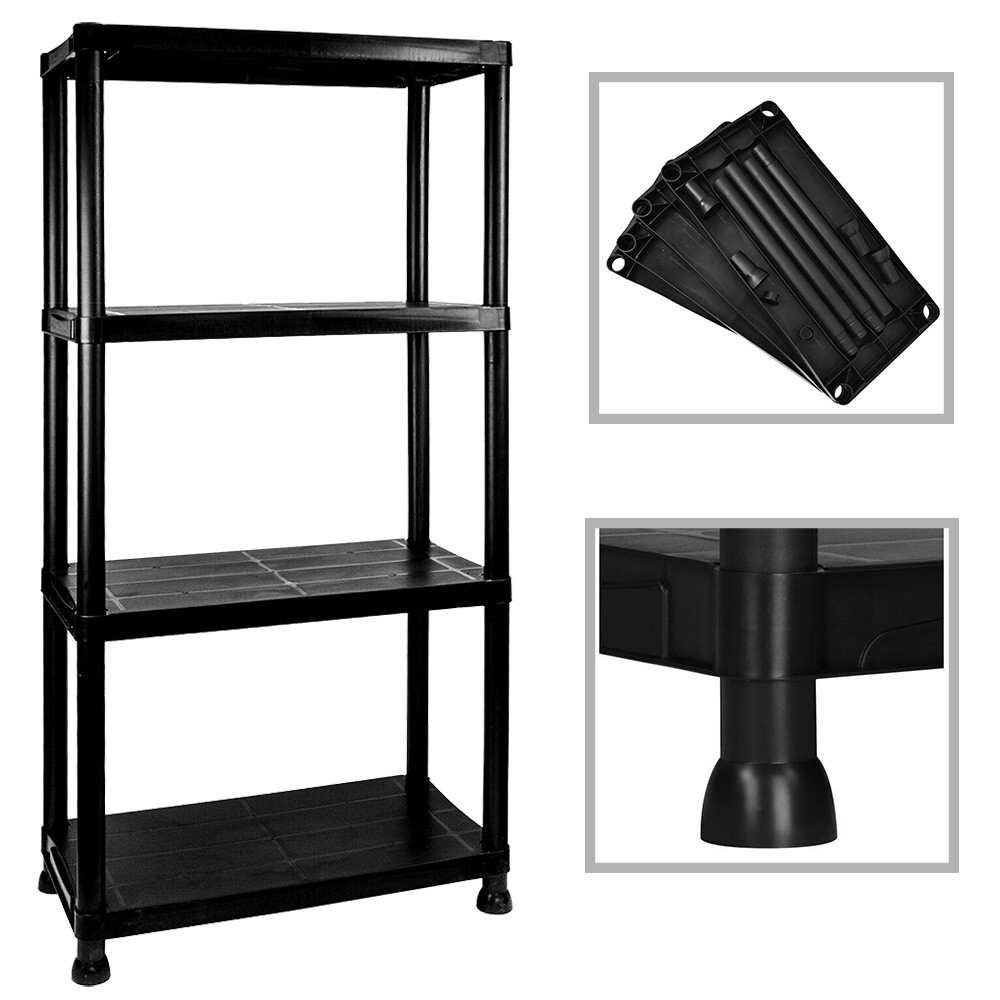 PLASTIC STORAGE SHELVES 4 TIER SHELVING HOME GARAGE ORGANISER SHELF