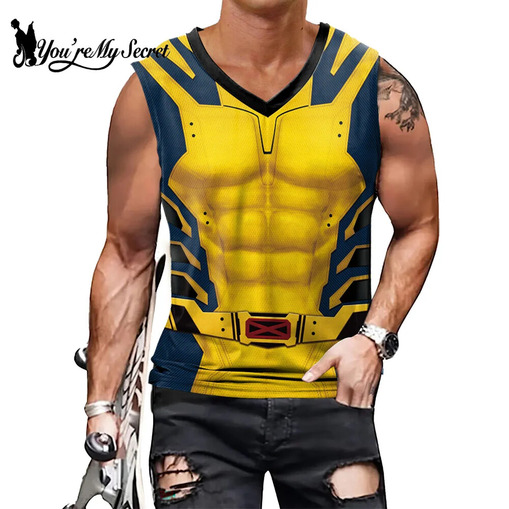 Wolverine Deadpool Cosplay V neck Tank Top Men Gym Compression Shirts
