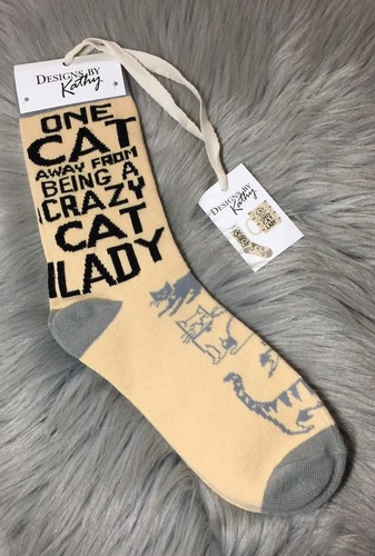 Designs By Kathy Cotton Blend Sock Set One Cat Away From Being A Cat Lady One Sz