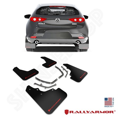 Rally Armor UR Black Mud Flaps w/ Red Logo for 2019-2026 Mazda 3 Hatchback