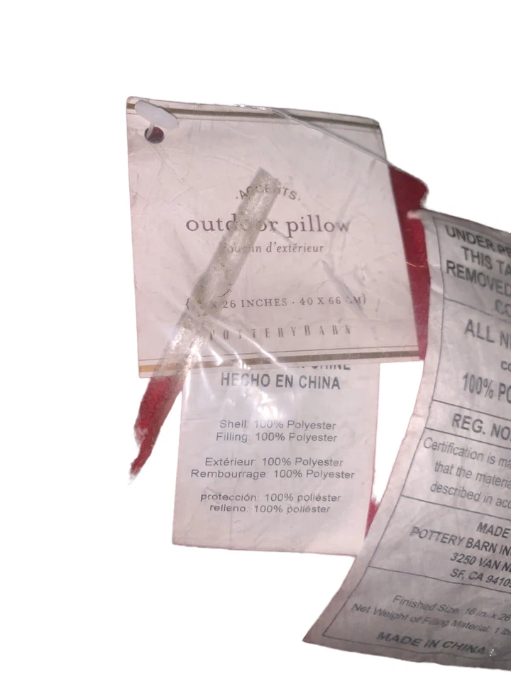 Pottery Barn Outdoor Lumbar Pillow Red Blue Yellow Stripe 16x26L Embroidered NEW - Image 4 of 4