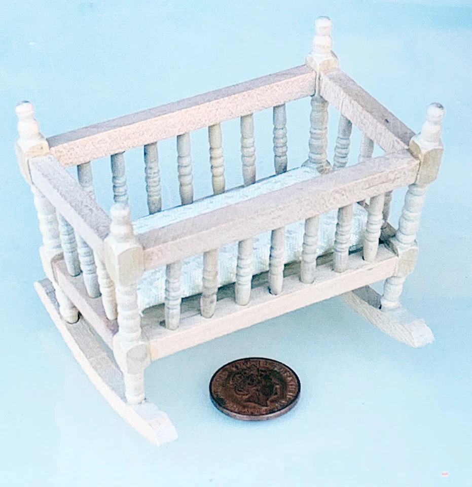 Dolls House Natural Finish Wooden Rocking Cot Cradle 1:12 Scale BEF024 tumdee - Image 3 of 4