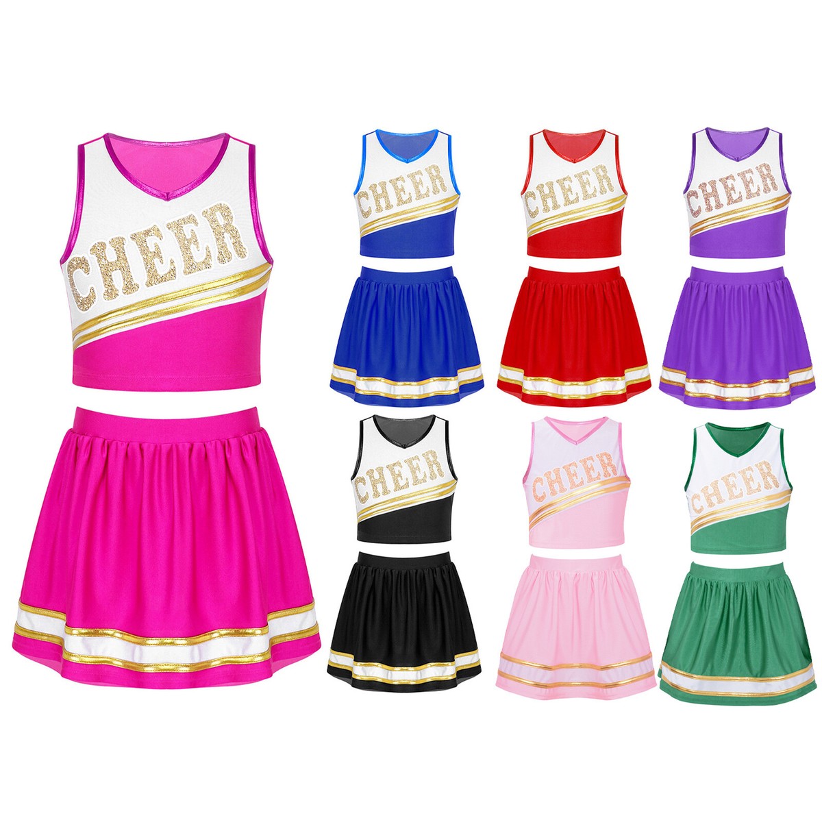 Kids Girls Cheer Leader Costume Two Piece Students