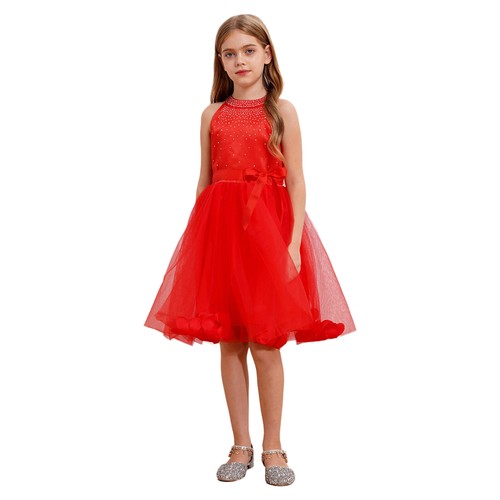Girl Princess Dresses Sparkly A Line Petal Wedding Party Prom Mesh Tulle Dancing - Picture 7 of 52
