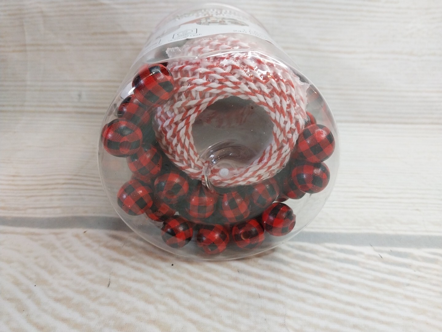 New! 240 Wood Beads String Buffalo Plaid Craft Kit Garlands Tags Christmas Gift