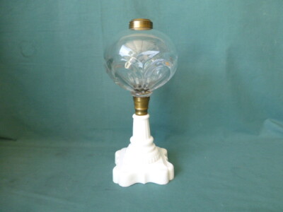 Antique Glass Loop Pattern Oil Lamp With White Milk Glass Base