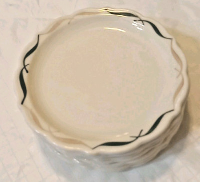 Syracuse Festival Restaurant Ware Bread Plates (7) Tan/Green Scallop 6.5'' E18E