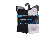 6 Pairs ZONE PRO Boys HALF CUSHION CREW SOCKS Size L Shoe Size 4-10 MULTI COLOR.